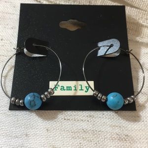 Turquoise Bead Stainless Steel Hoop Earrings